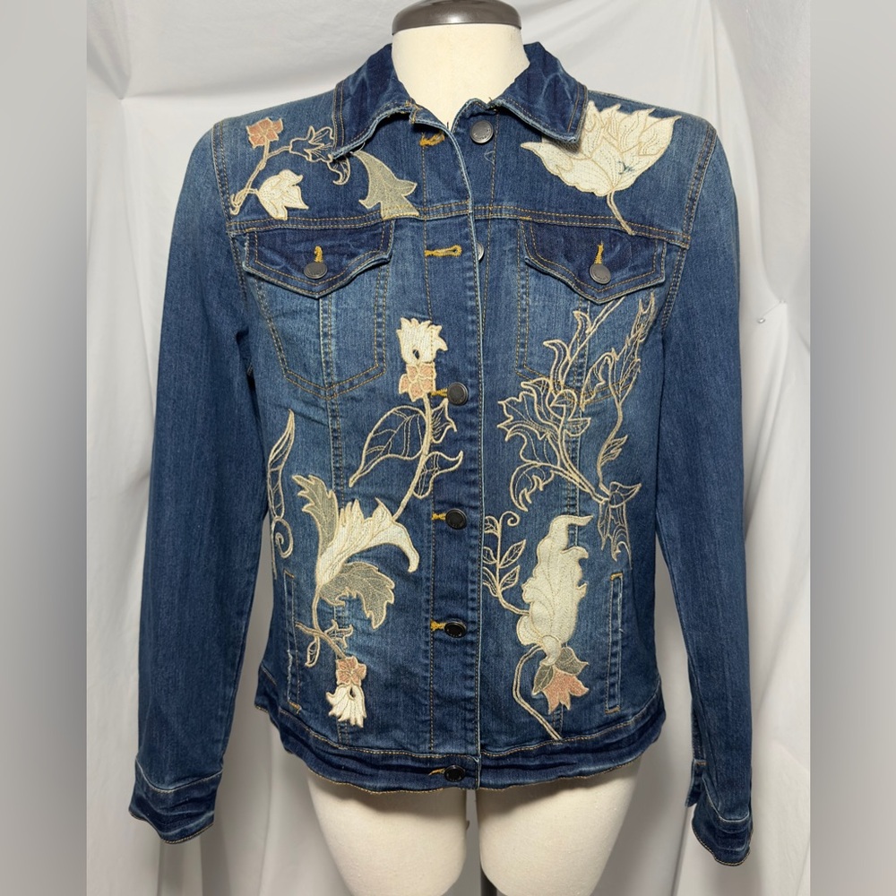 Bandolino Embroidered Blue Denim Jean Jacket Small